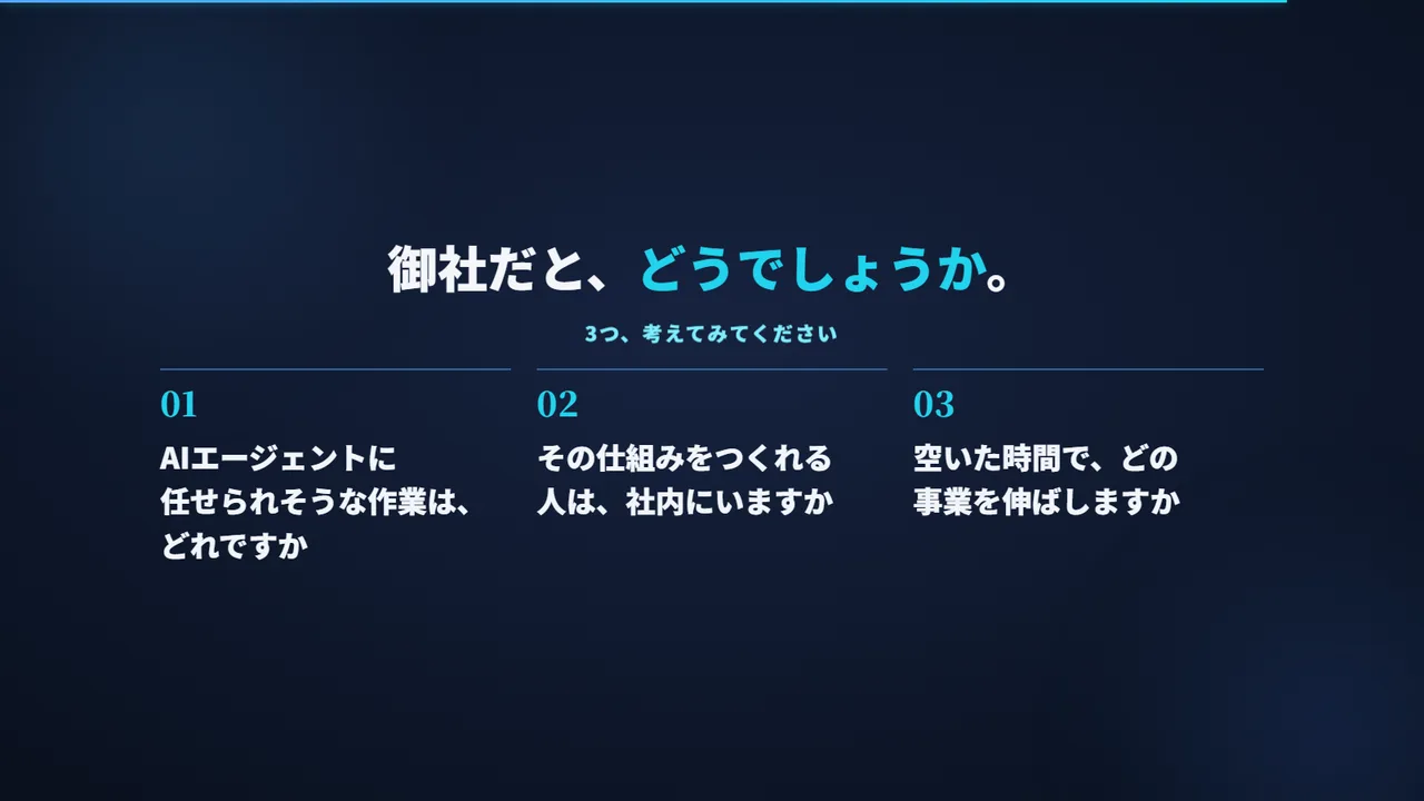 セミナーの最後に、参加者にお出しした3つの問い