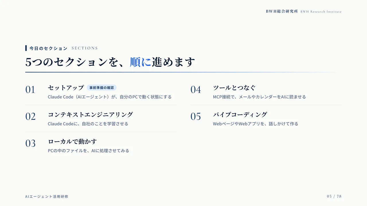当日の5つのセクション
